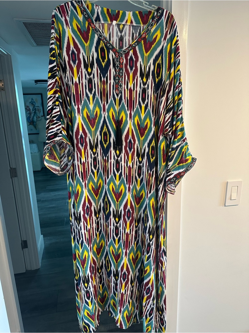 Multicolor Ikat V-Neck Women’s Maxi Dress Size L/XL - Picture 3 of 4